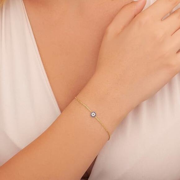 14K Gold Evil Eye Bracelets Pearl Bracelet Sparkle Bracelet Twisted Bead - Picture 3 of 4